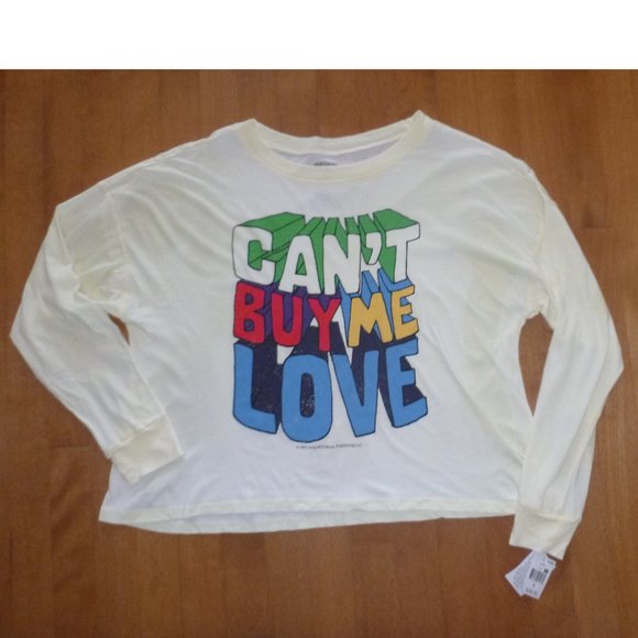Juniors Womens Beatles "Can't Buy Me Love" Cropped T-Shirt Size S M L 1X songNWT - Picture 1 of 2